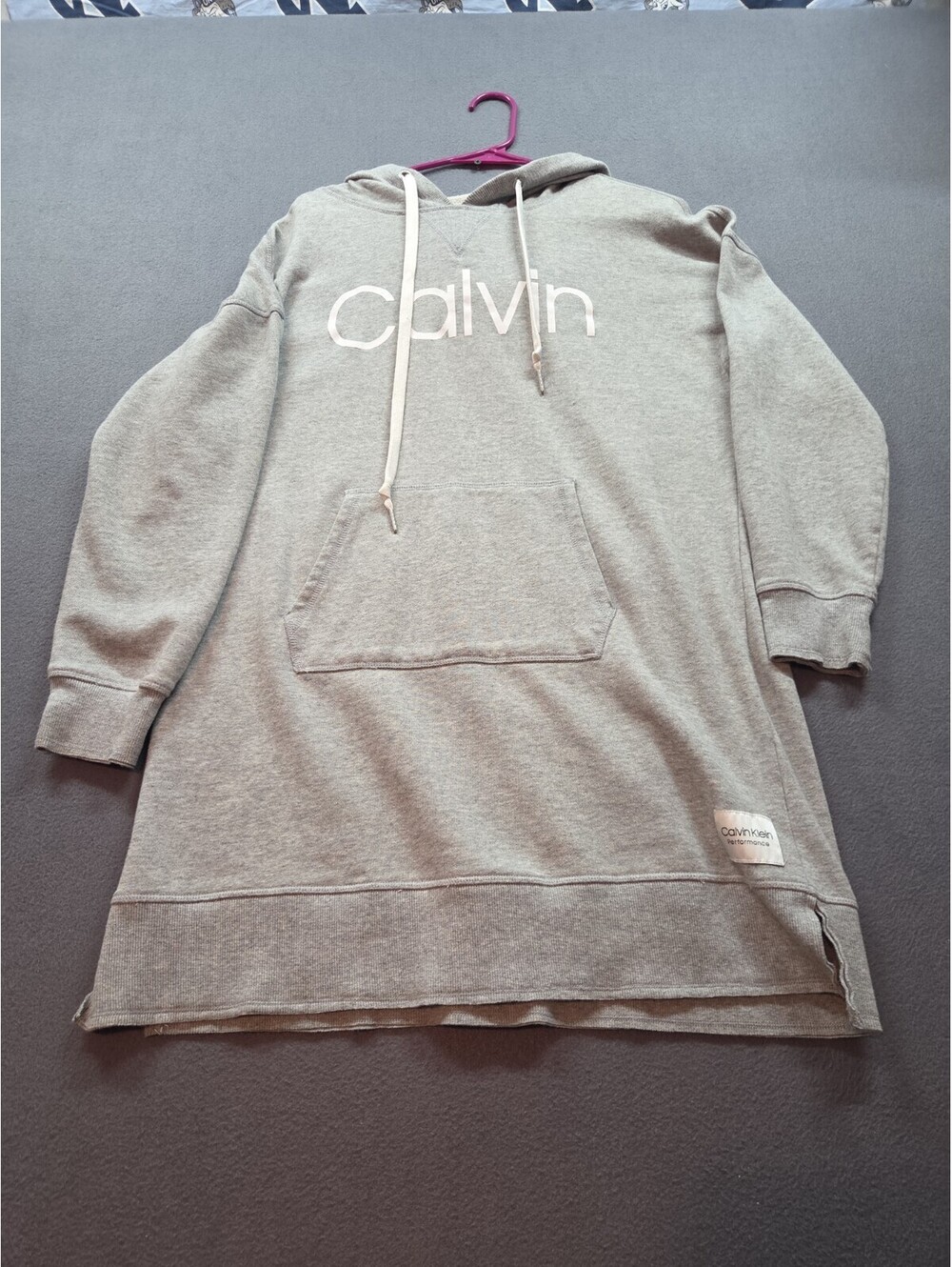 women's gray hooded sweatshirt dress by Calvin Klein size L
